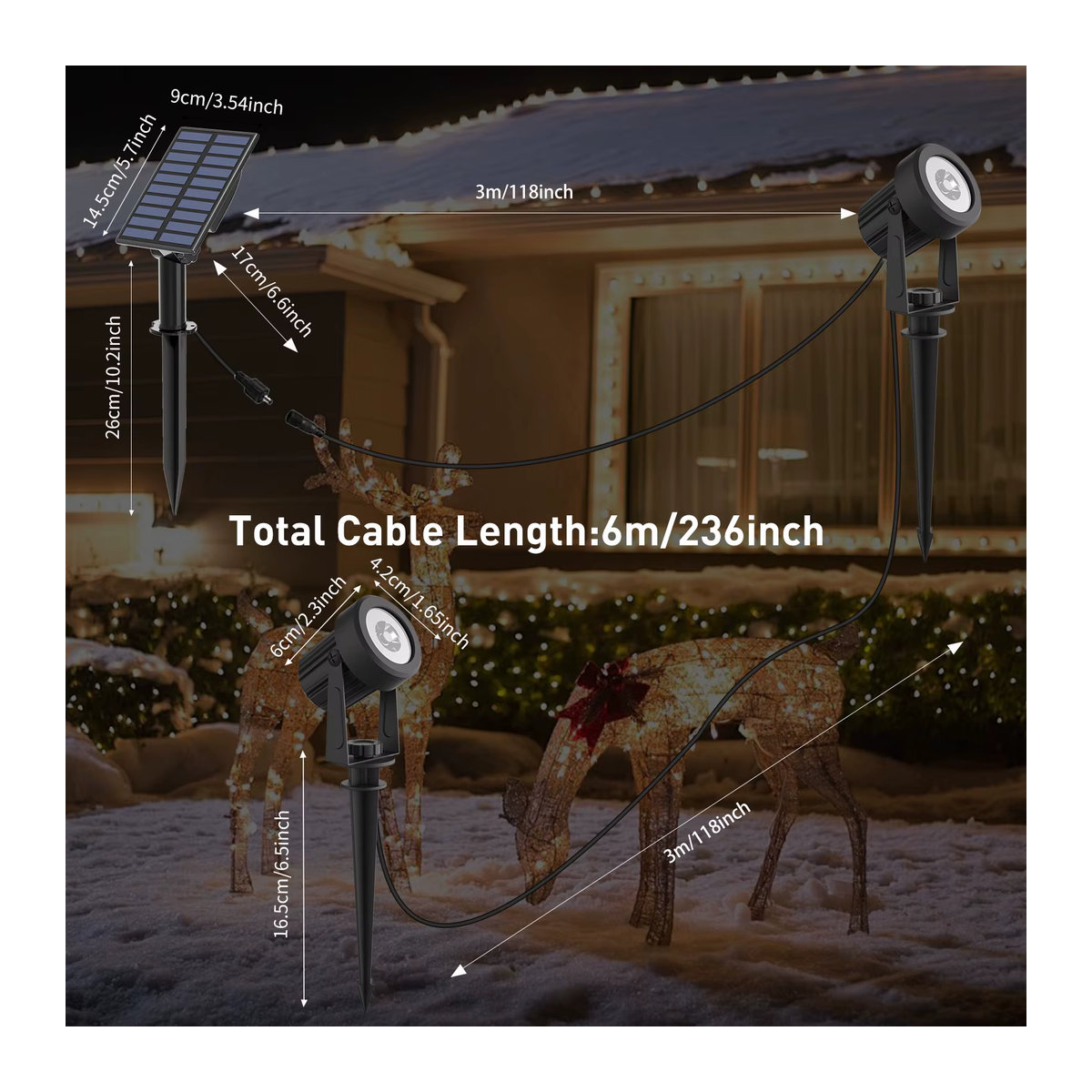 T-SUNRISE Solar LED Wandleuchte Outdoor IP65 Wasserdicht Modern Schwarz 3000K/6000K - Bild 3