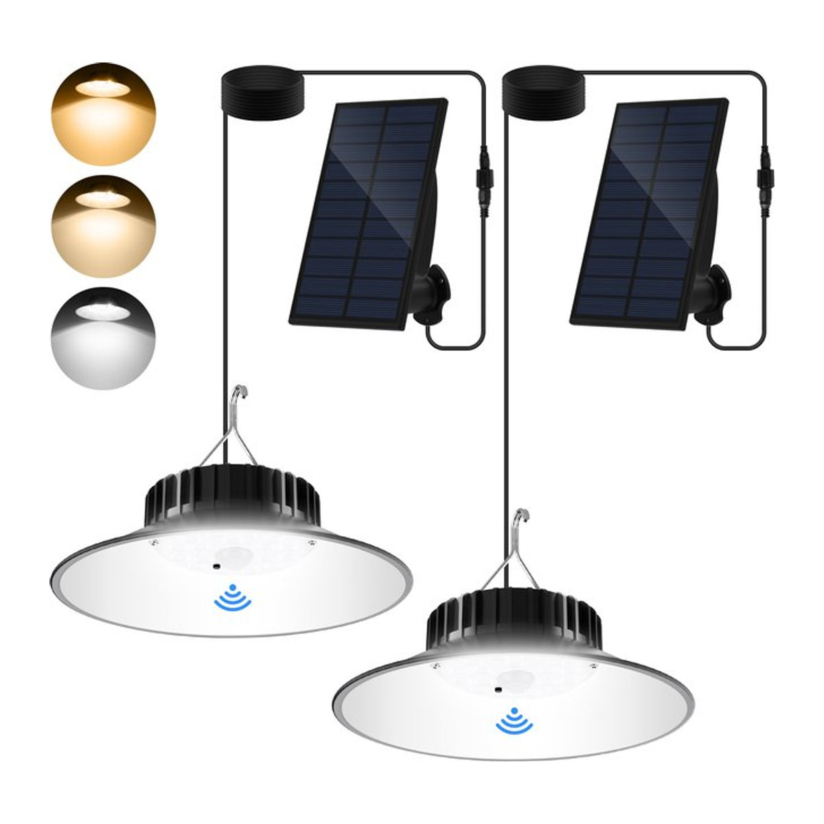 T-SUNRISE Solar Pendelleuchte Outdoor mit Bewegungssensor und 3 Farbmodi, IP65 wasserdicht, Schwarz - Bild 1