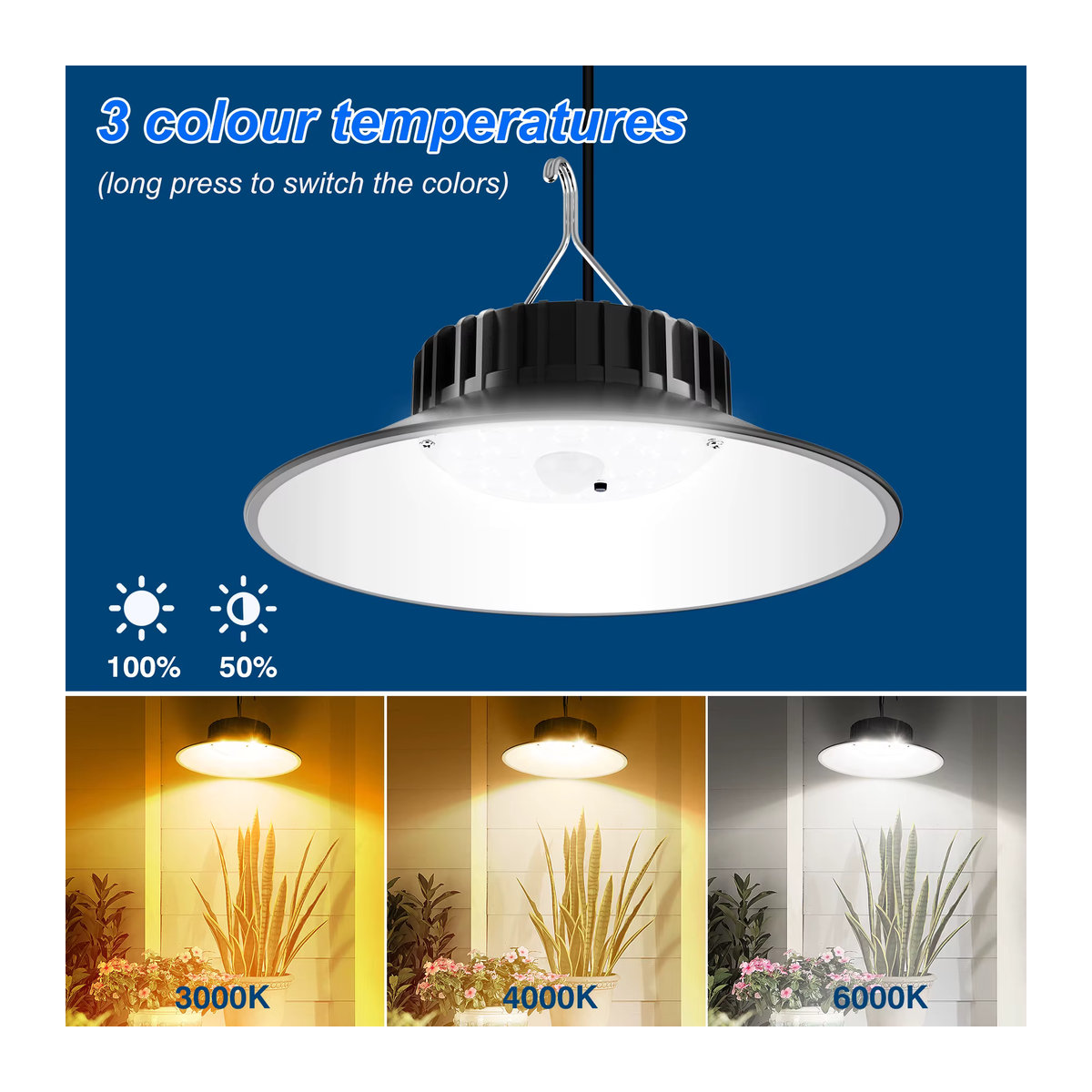 T-SUNRISE Solar Pendelleuchte Outdoor mit Bewegungssensor und 3 Farbmodi, IP65 wasserdicht, Schwarz - Bild 3