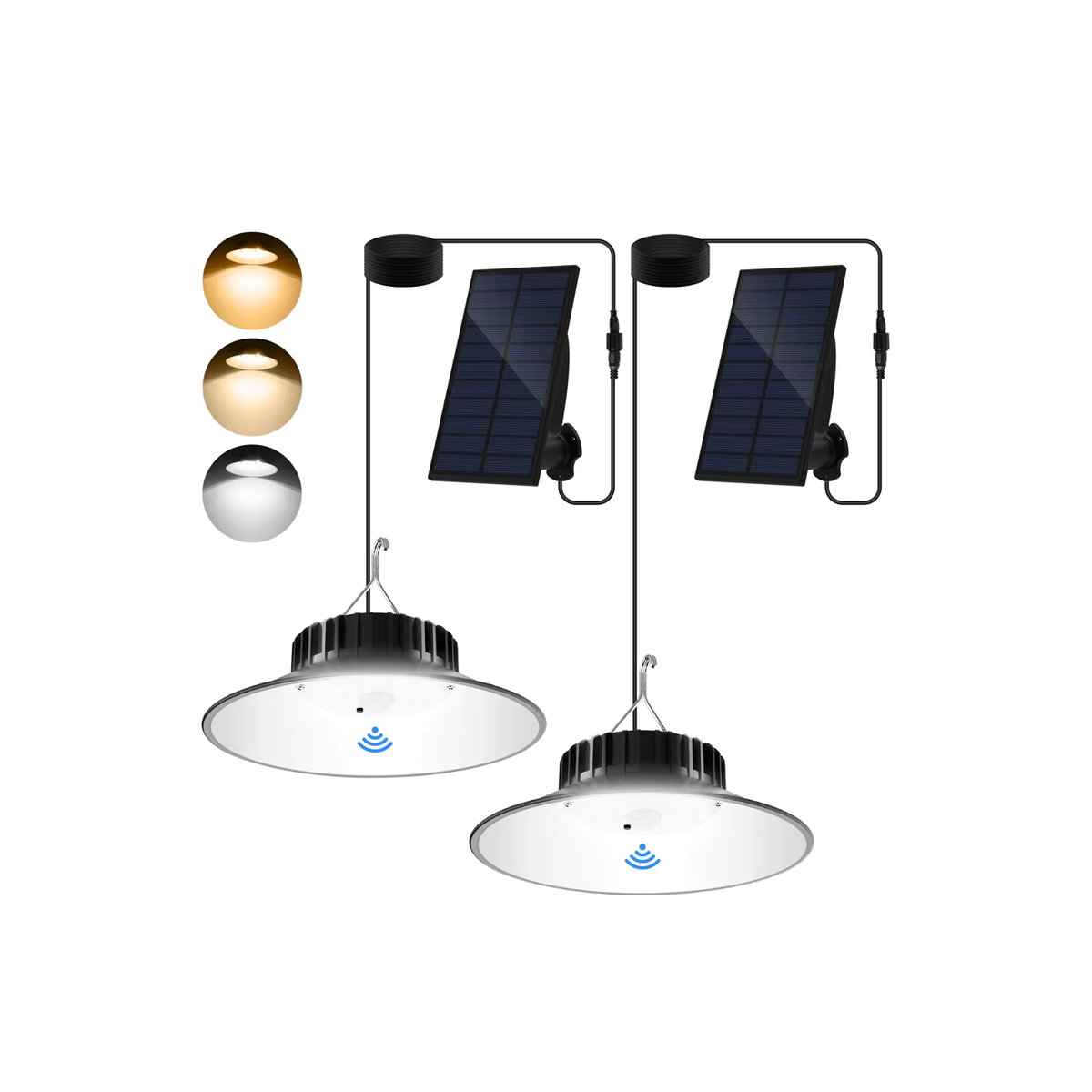 T-SUNRISE Solar Pendelleuchte Outdoor mit Bewegungssensor und 3 Farbmodi, IP65 wasserdicht, Schwarz - Bild 7