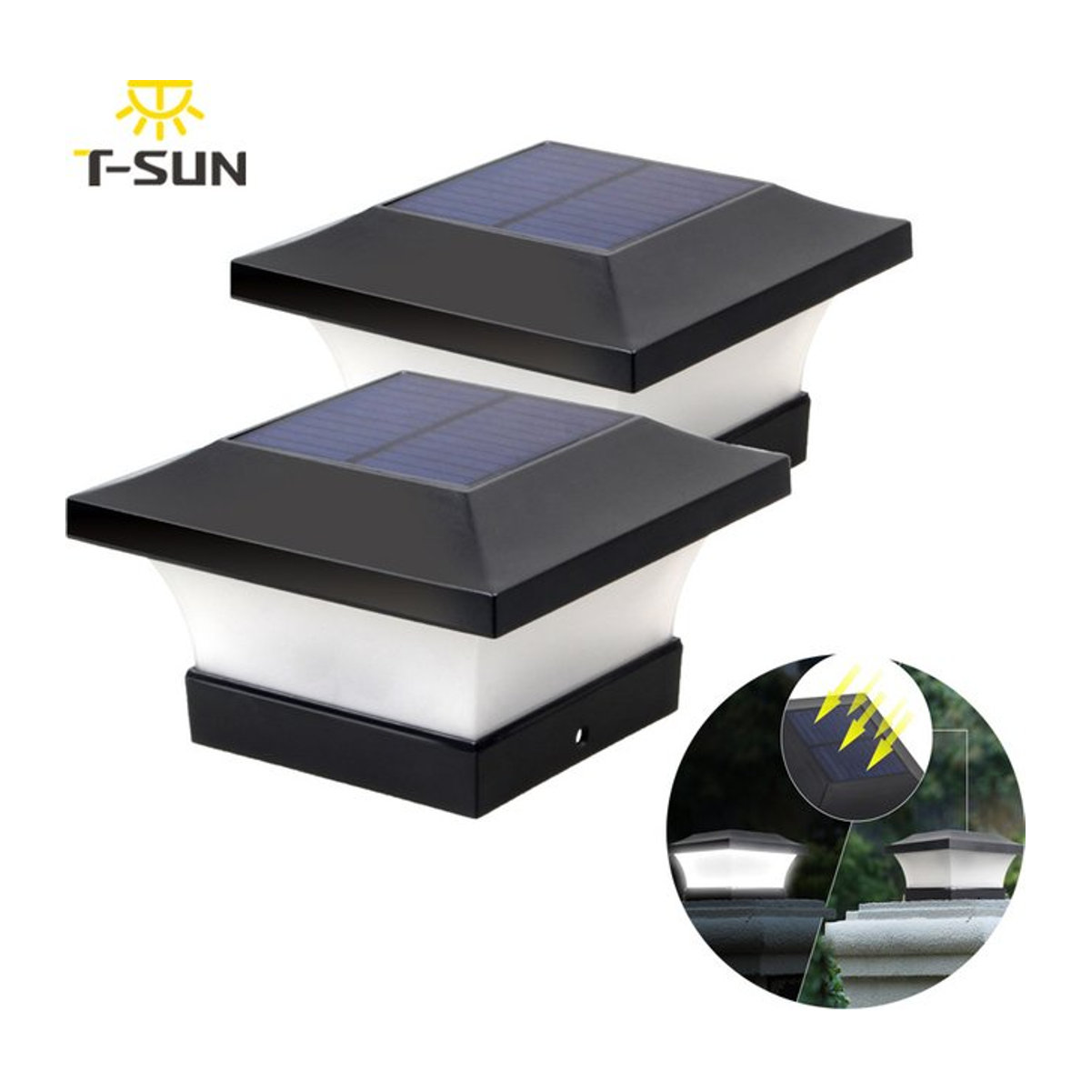 T-SUNRISE Solarleuchte Set 2 Stück IP65 Outdoor Solar Lampe Schwarz Modern für Garten Zaun und Wand - Bild 1