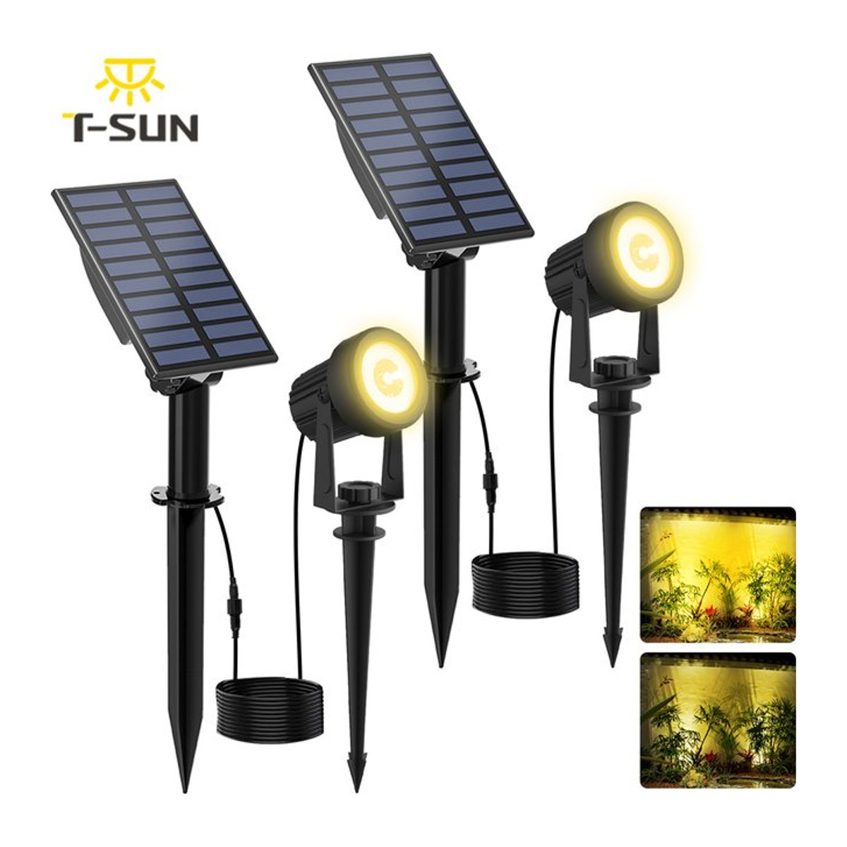 T-SUNRISE Solarleuchte Set 2er Pack Modern Schwarz IP65 Wasserdicht mit LED für Garten und Außenbereich - Bild 1