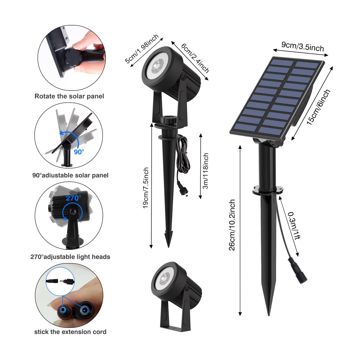 T-SUNRISE Solarleuchte Set 2er Pack Modern Schwarz IP65 Wasserdicht mit LED für Garten und Außenbereich - Bild 2