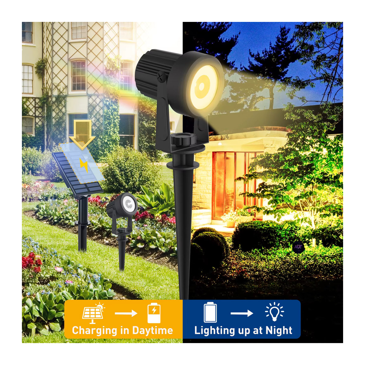 T-SUNRISE Solarleuchte Set 2er Pack Modern Schwarz IP65 Wasserdicht mit LED für Garten und Außenbereich - Bild 3