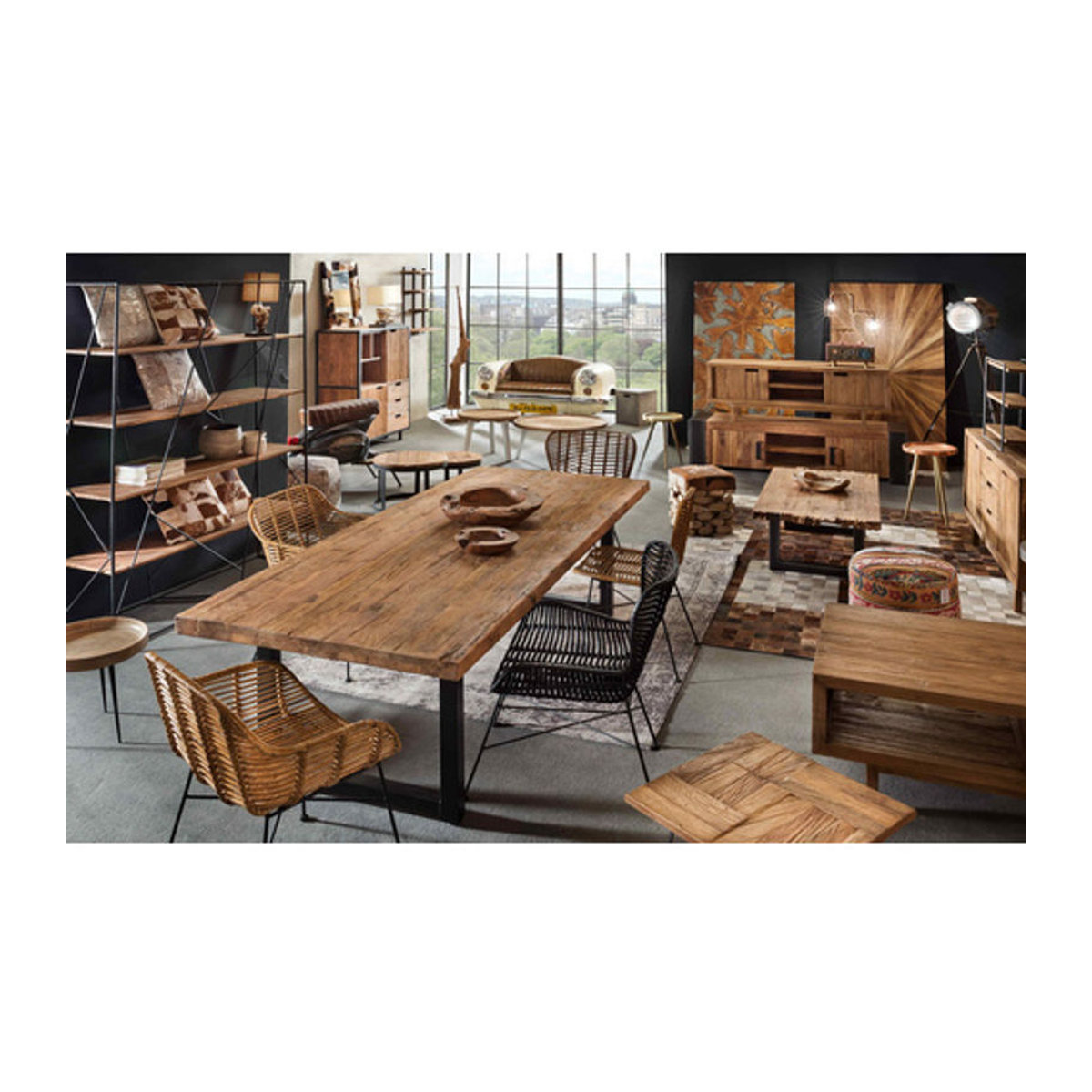 TABLES & CO Esstisch aus Teakholz und Metall in Schwarz und Natur, H x B x T: 76 x 100 x 240 cm - Bild 1