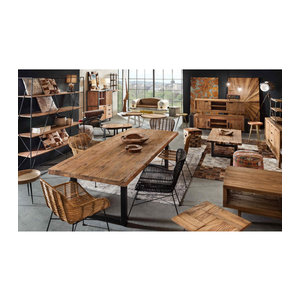 TABLES & CO Esstisch aus Teakholz und Metall in Schwarz und Natur, H x B x T: 76 x 100 x 240 cm