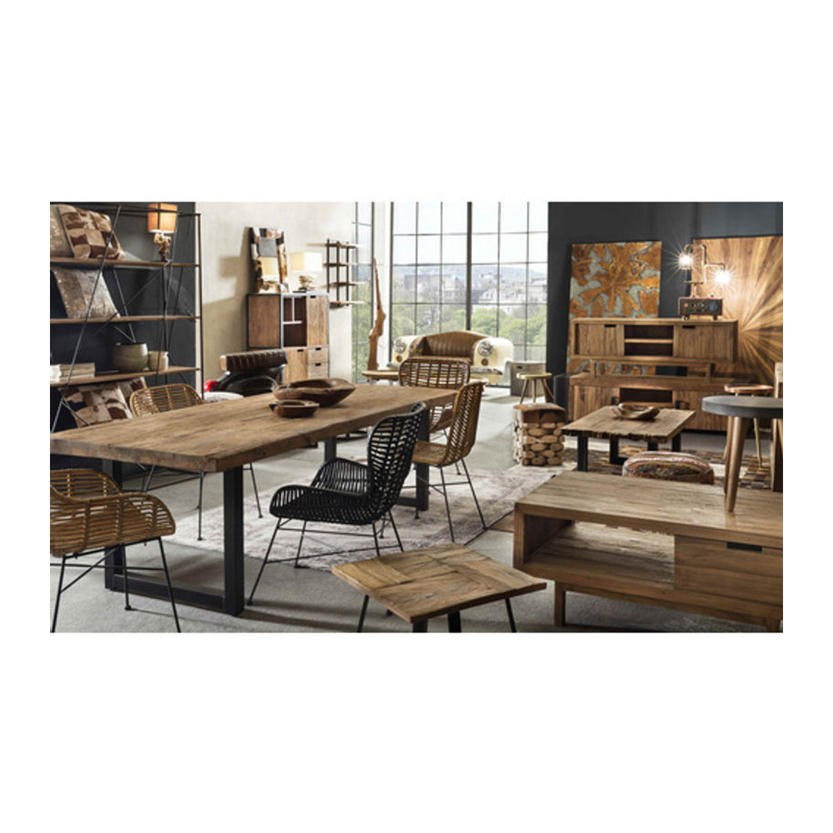 TABLES & CO Esstisch aus Teakholz und Metall in Schwarz und Natur, H x B x T: 76 x 100 x 240 cm - Bild 2
