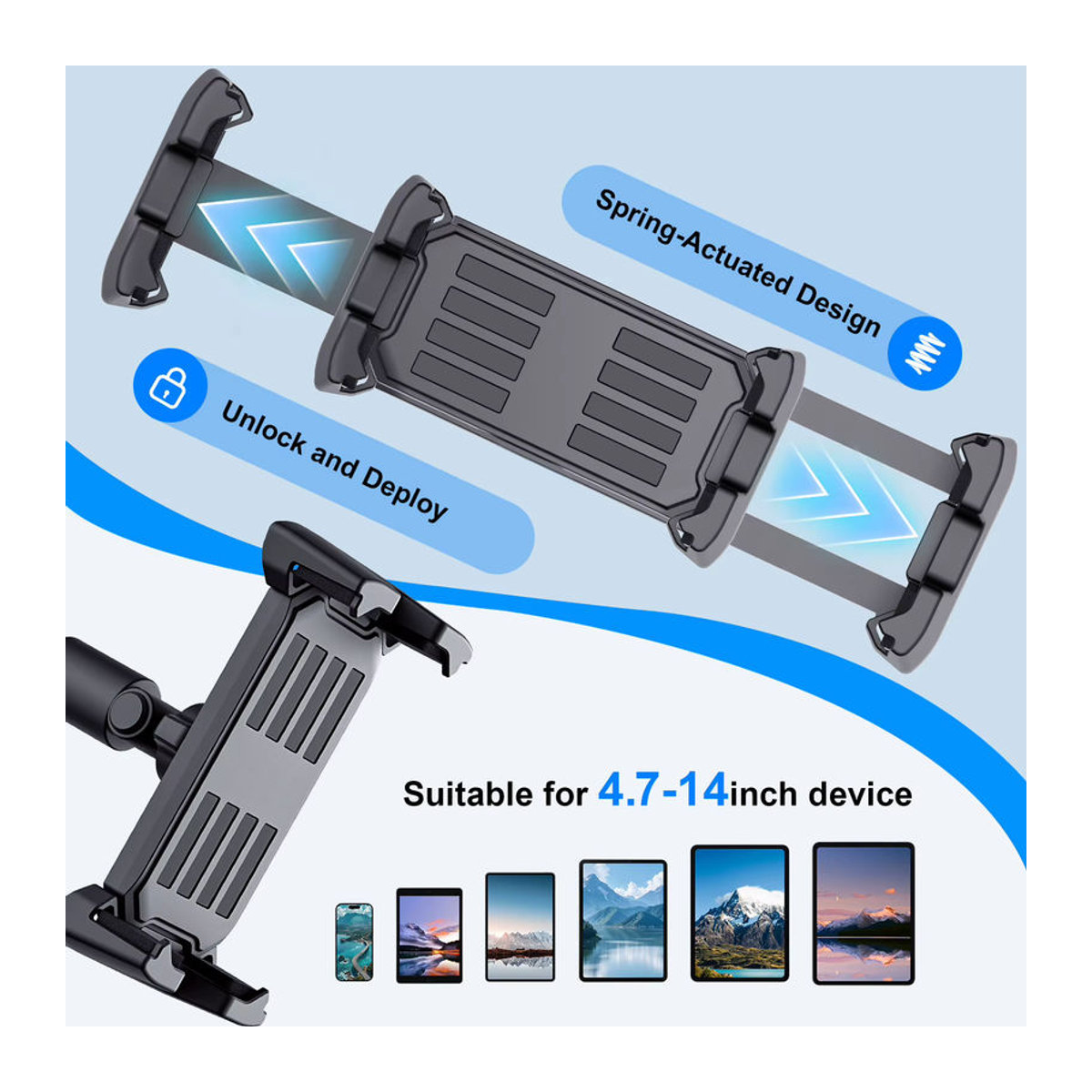 Tablet-Ständer mit 80 cm langem Arm für iPad Air, Pro und Mini, Clip-Halterung für 4 bis 13 Zoll, Schwarz - Bild 2