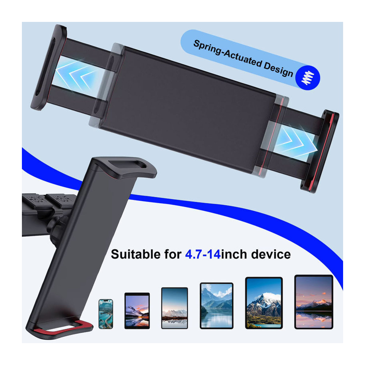 Tablet-Ständer mit 80 cm langem Arm für iPad Air, Pro und Mini, Clip-Halterung für 4 bis 13 Zoll, Schwarz - Bild 4