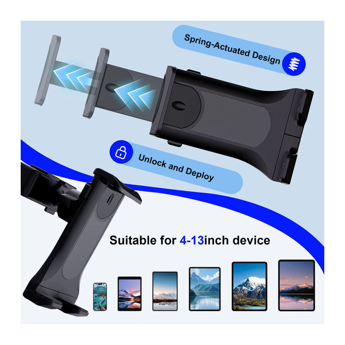 Tablet-Ständer mit 80 cm langem Arm für iPad Air, Pro und Mini, Clip-Halterung für 4 bis 13 Zoll, Schwarz - Bild 6