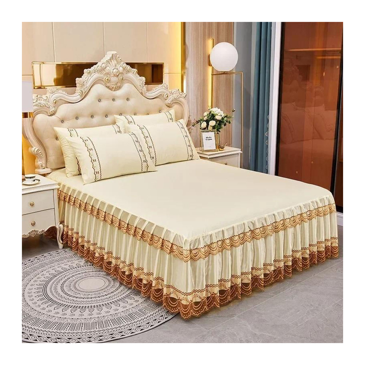Tagesdecke im Prinzessinnen-Stil mit Spitze für King-Size und Queen-Size Betten, Farbe: Creme, B/T: 200 x 220 cm - Bild 2
