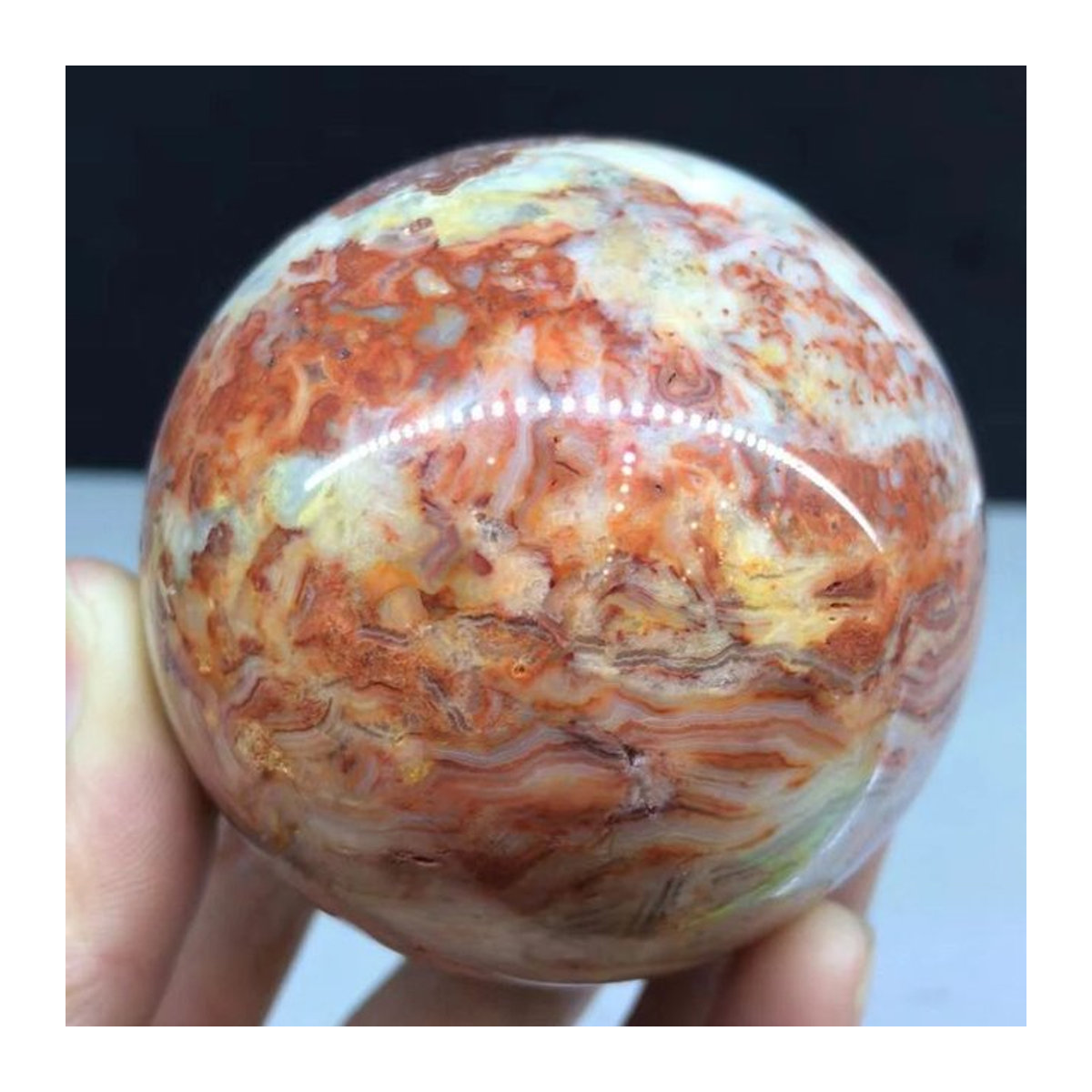 TAIHESJ Achat-Ball aus Naturstein, mehrfarbig, Durchmesser: 8 cm, inklusive Basis - Bild 1