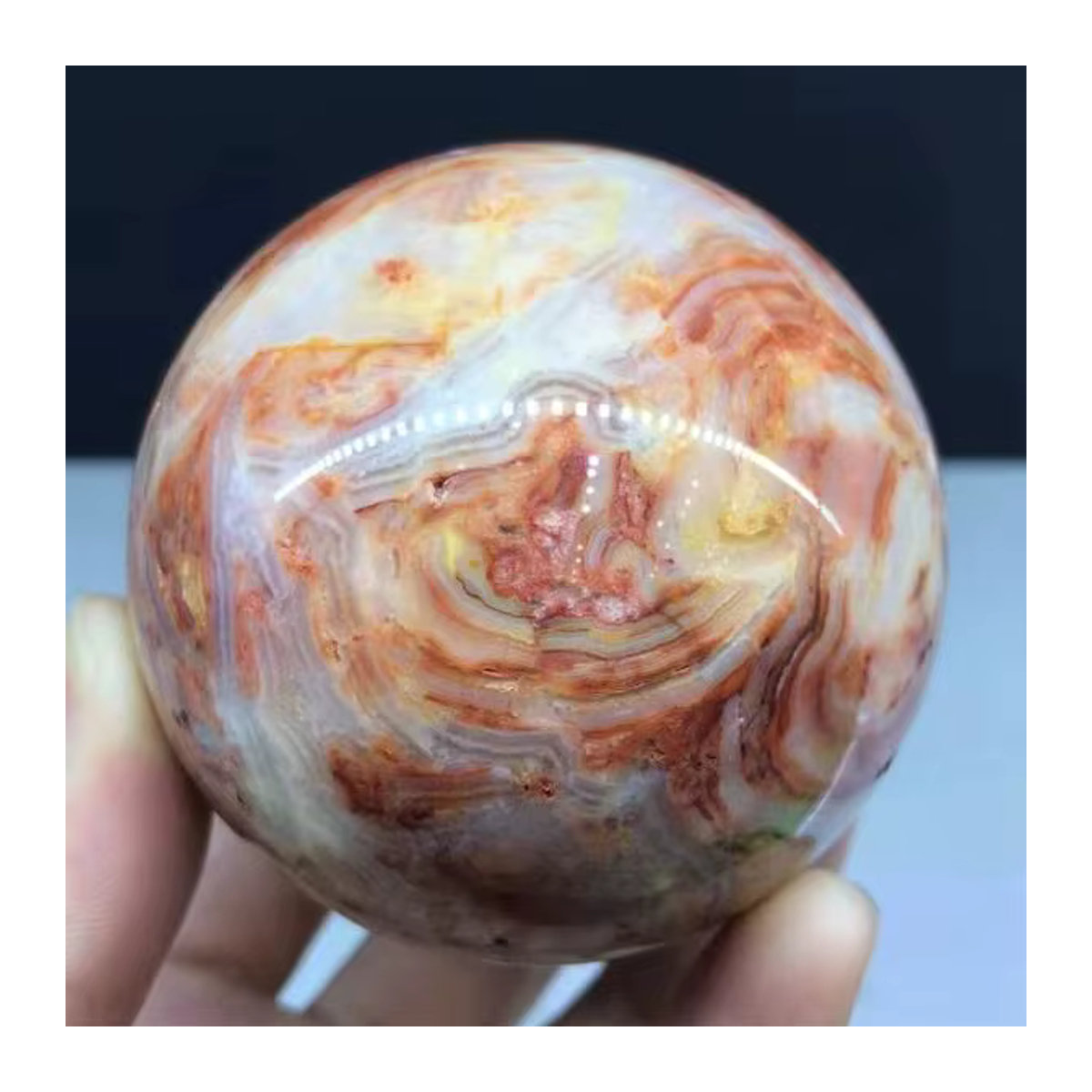 TAIHESJ Achat-Ball aus Naturstein, mehrfarbig, Durchmesser: 8 cm, inklusive Basis - Bild 3