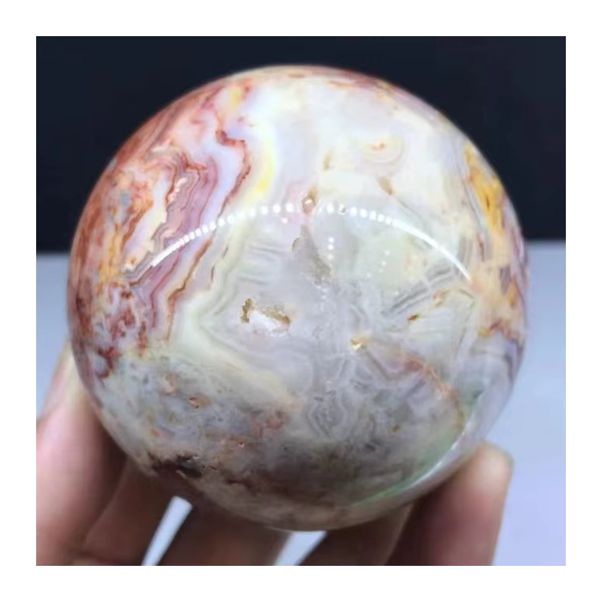TAIHESJ Achat-Ball aus Naturstein, mehrfarbig, Durchmesser: 8 cm, inklusive Basis - Bild 5