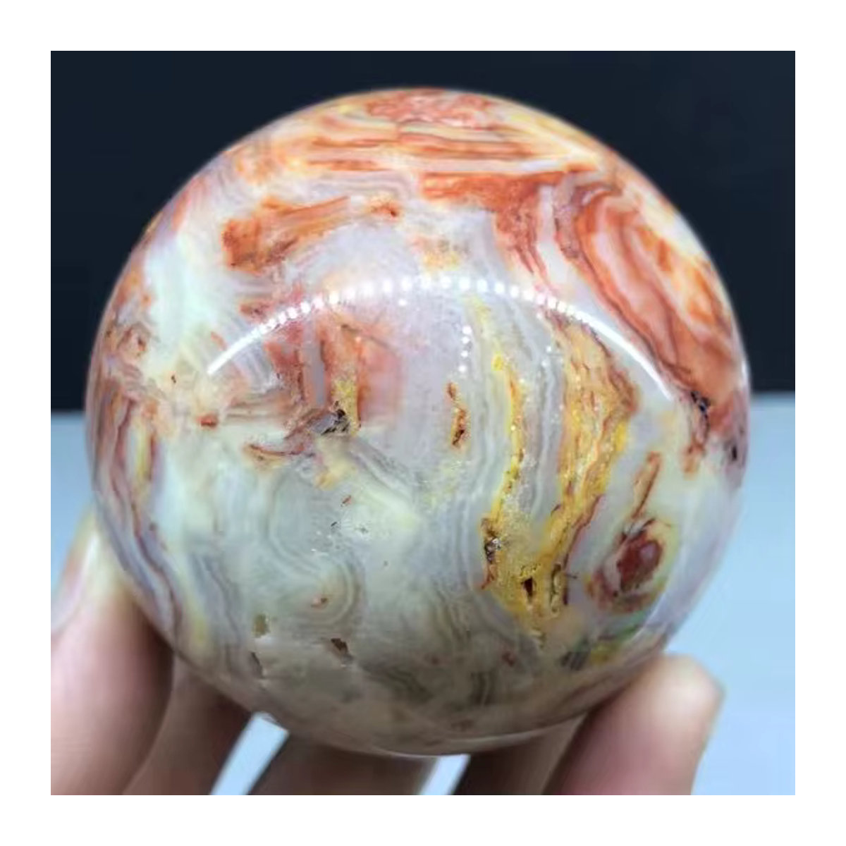 TAIHESJ Achat-Ball aus Naturstein, mehrfarbig, Durchmesser: 8 cm, inklusive Basis - Bild 6