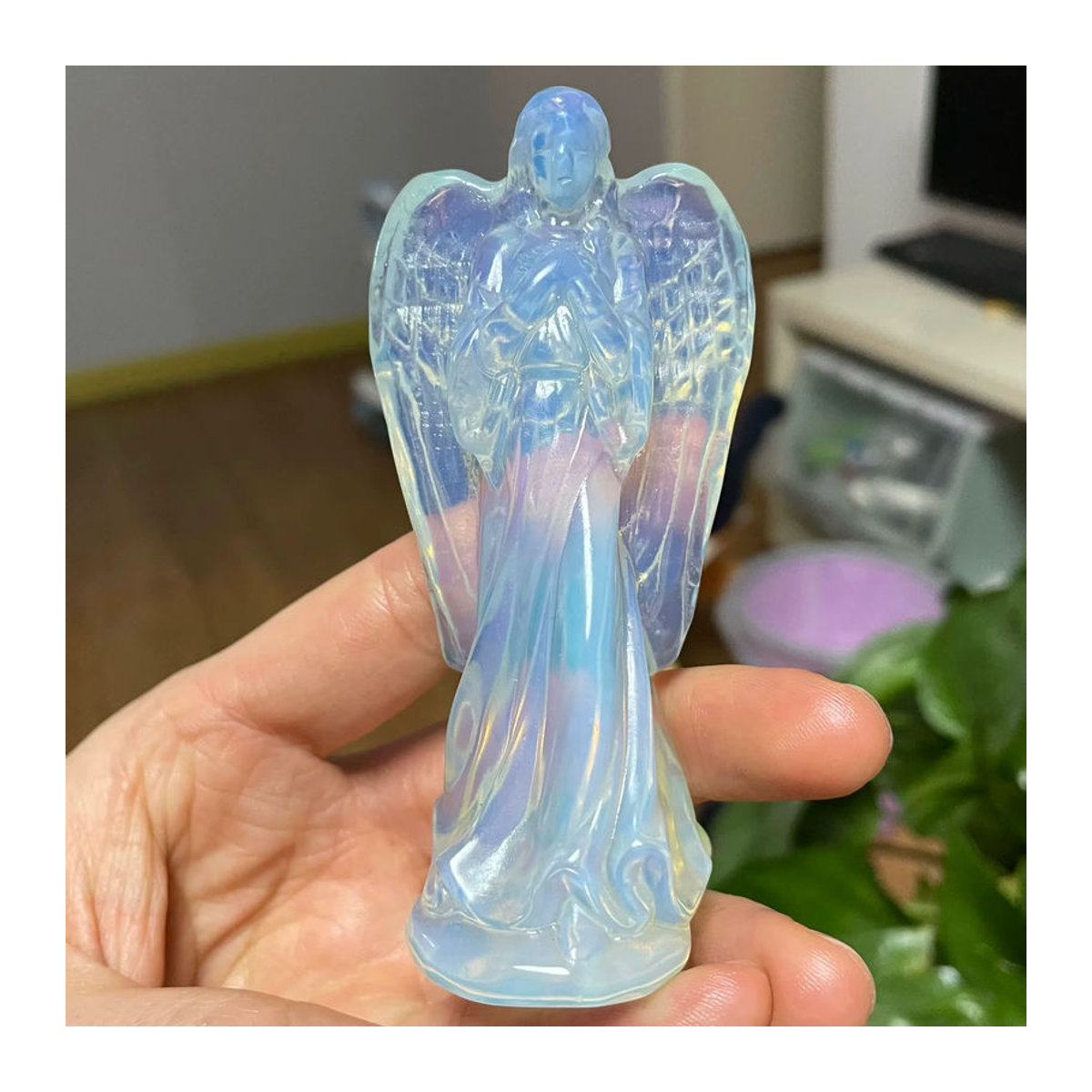 TAIHESJ Engel-Statue aus weißem Naturstein, 10 cm Höhe, Reiki-Heilstein Figur zur Heimdekoration - Bild 2