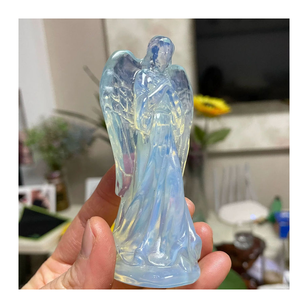 TAIHESJ Engel-Statue aus weißem Naturstein, 10 cm Höhe, Reiki-Heilstein Figur zur Heimdekoration - Bild 5