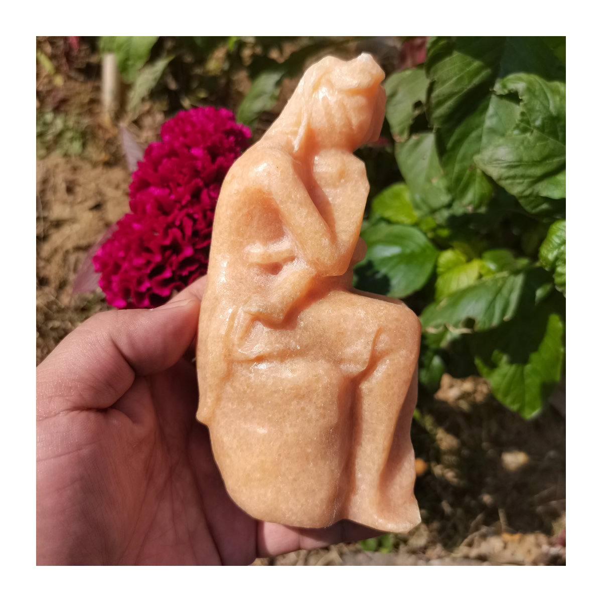TAIHESJ Gelbe Jade Skulptur Mutter und Sohn als dekoratives Desktop Ornament aus Naturkristall - Bild 2