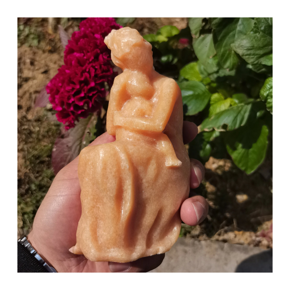 TAIHESJ Gelbe Jade Skulptur Mutter und Sohn als dekoratives Desktop Ornament aus Naturkristall - Bild 4