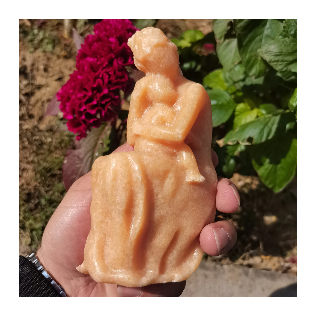 TAIHESJ Gelbe Jade Skulptur Mutter und Sohn als dekoratives Desktop Ornament aus Naturkristall - Bild 6