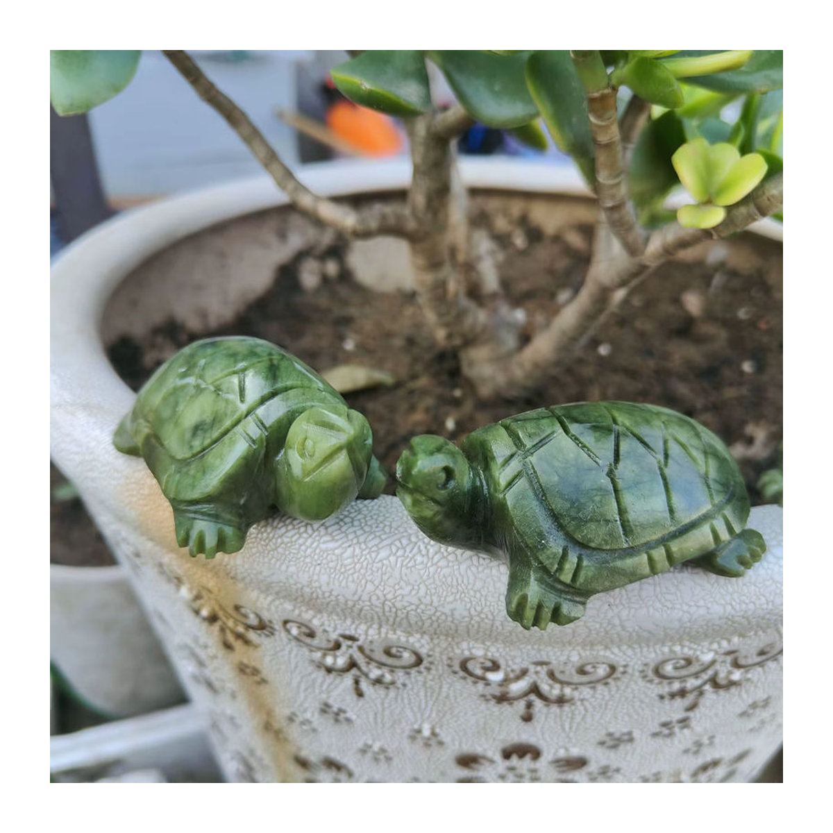 TAIHESJ Xiuyan Jade Schildkröte aus grünem Naturstein als Feng Shui Ornament zur Dekoration - Bild 4