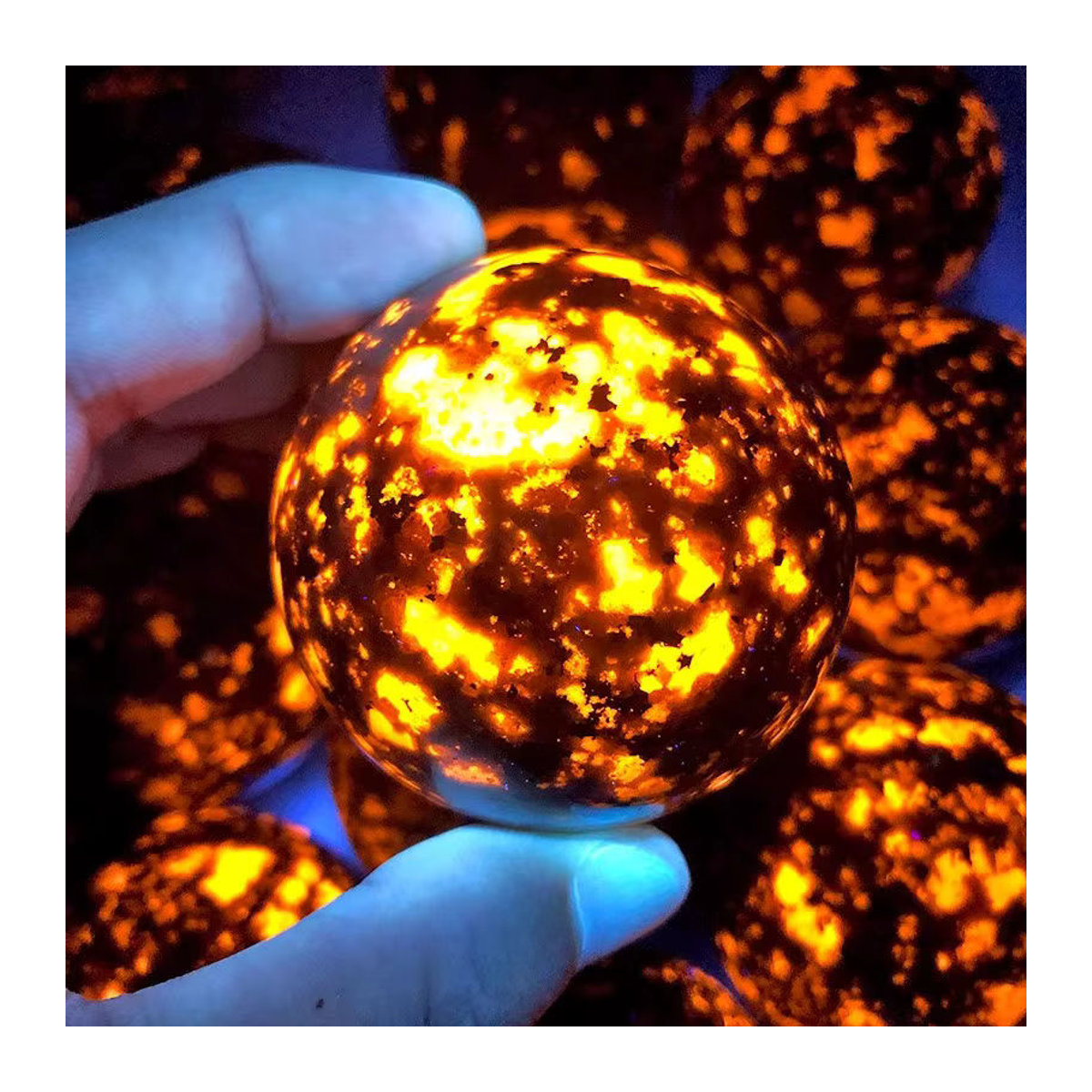 TAIHESJ Yooperlite Fluoreszierende Kugel aus natürlichem Kristall in Orange mit Kugelsitz - Bild 2