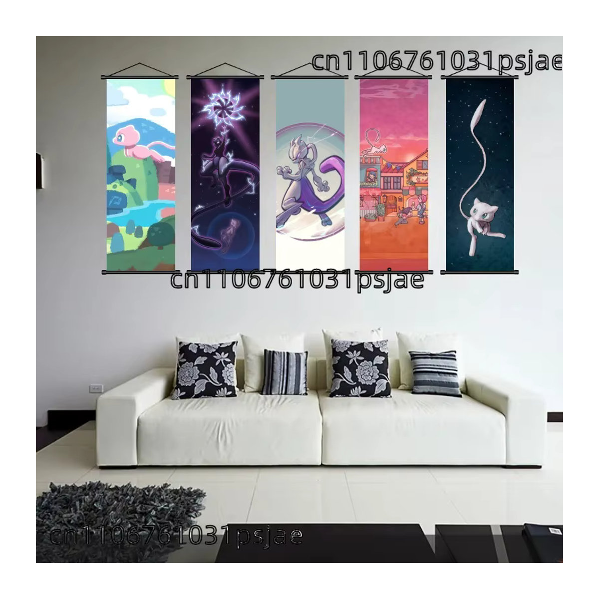 TAKARA TOMY Mew Pokémon Wanddeko Scroll aus Textil in Lila - Bild 1