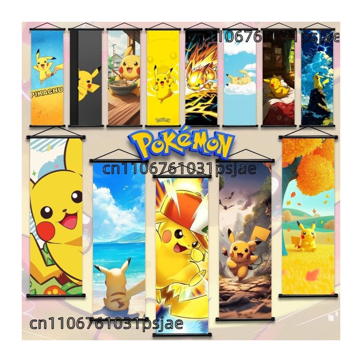TAKARA TOMY Pikachu Wandscroll-Druck im Hochformat, mehrfarbig, hängend - Bild 1
