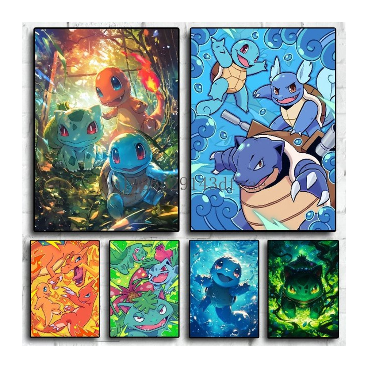 TAKARA TOMY Pokemon Anime Leinwandbild mit Bulbasaur, Charmander und Squirtle in mehrfarbigem Design für die Wandmontage - Bild 1