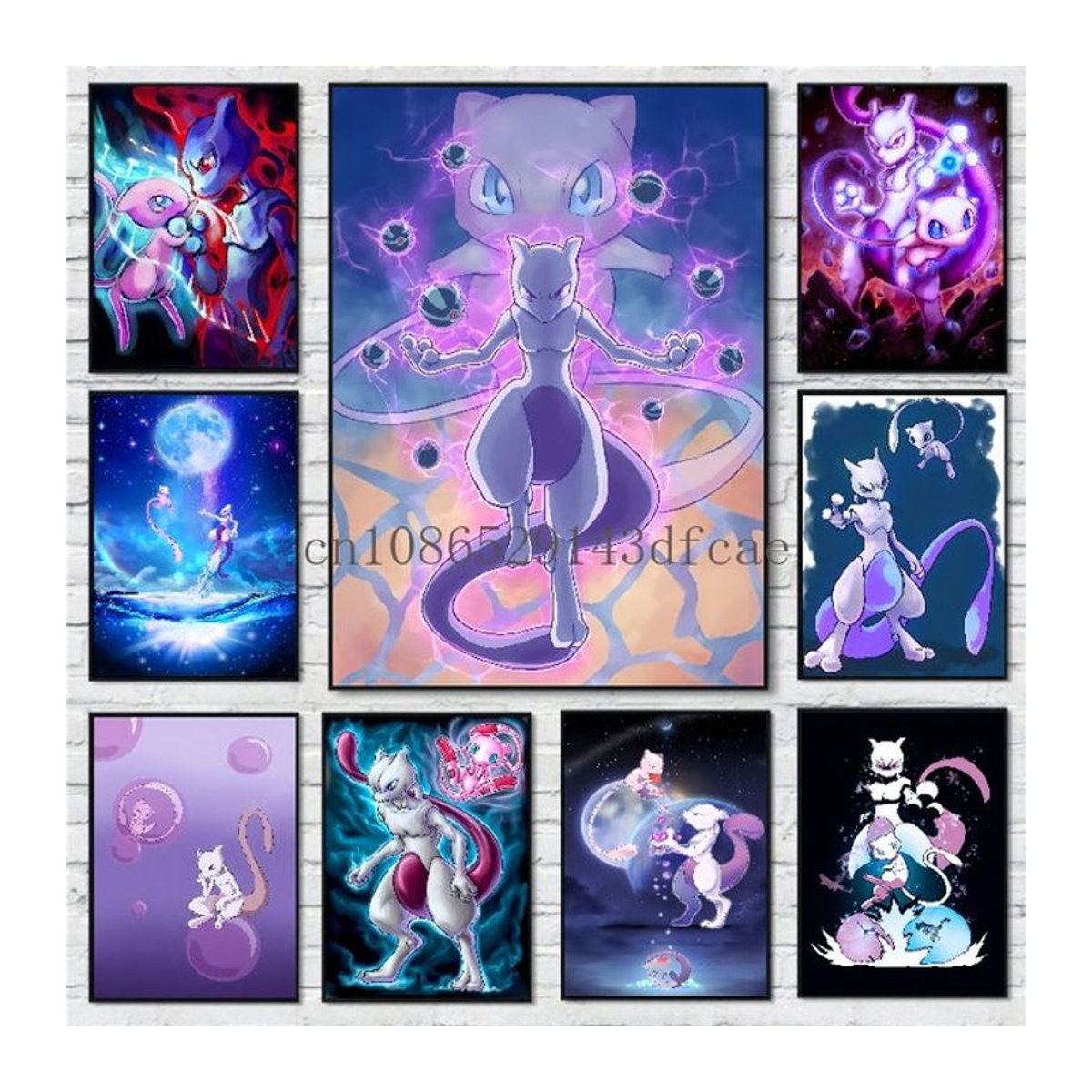 TAKARA TOMY Pokemon Anime Mewtwo und Mew Leinwand Poster für Kinder in Mehrfarbig - Bild 1