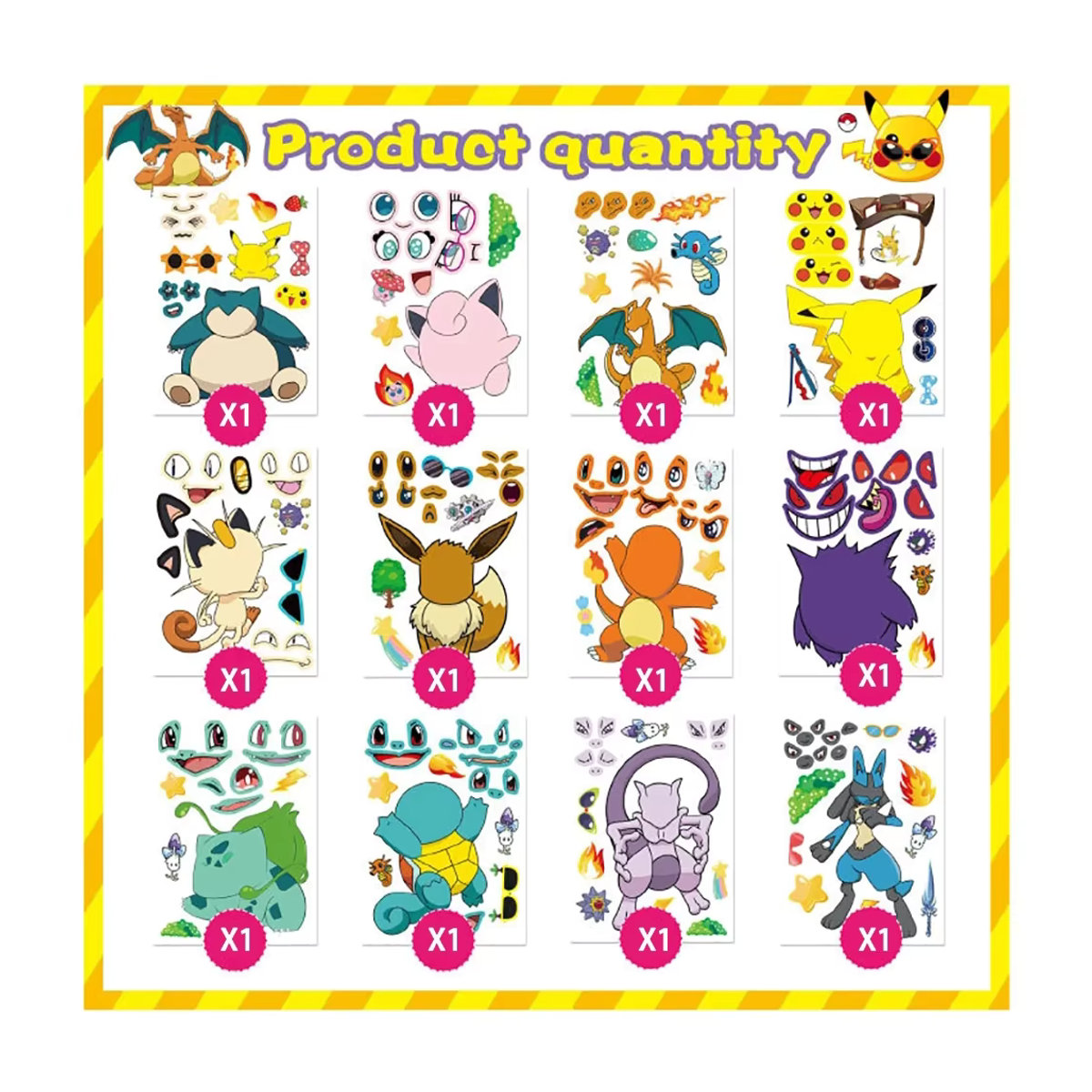 TAKARA TOMY Pokemon Anime Puzzle Aufkleber Set für Kinder, Mehrfarbig, 6 Blatt - Bild 2