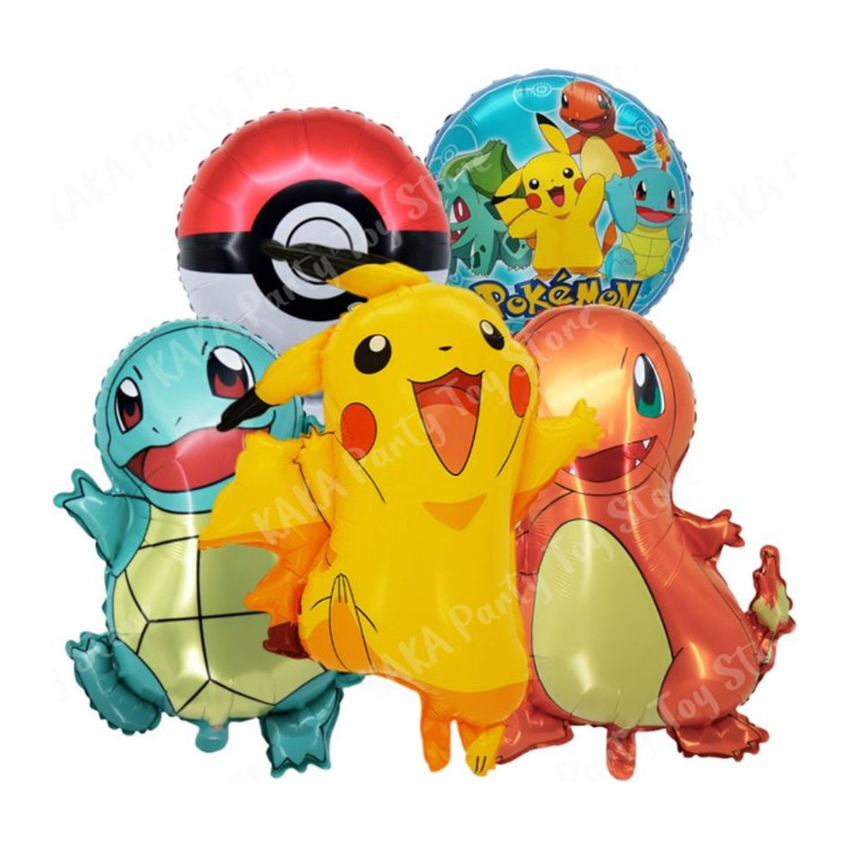TAKARA TOMY Pokemon Ballon Set mit Pikachu und Charmander, 5-teiliges mehrfarbiges Aluminium-Folienballon-Set für Kindergeburtstage und Anime-Partys - Bild 1