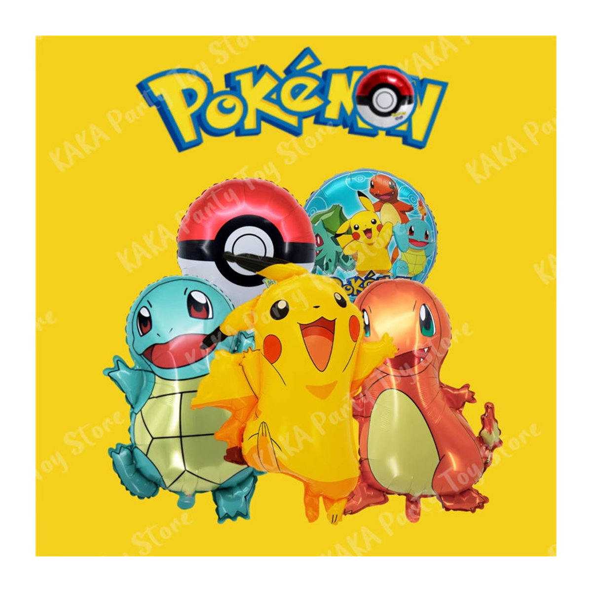 TAKARA TOMY Pokemon Ballon Set mit Pikachu und Charmander, 5-teiliges mehrfarbiges Aluminium-Folienballon-Set für Kindergeburtstage und Anime-Partys - Bild 2