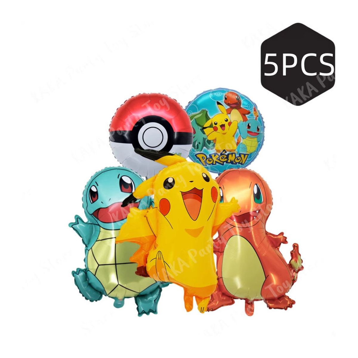 TAKARA TOMY Pokemon Ballon Set mit Pikachu und Charmander, 5-teiliges mehrfarbiges Aluminium-Folienballon-Set für Kindergeburtstage und Anime-Partys - Bild 4
