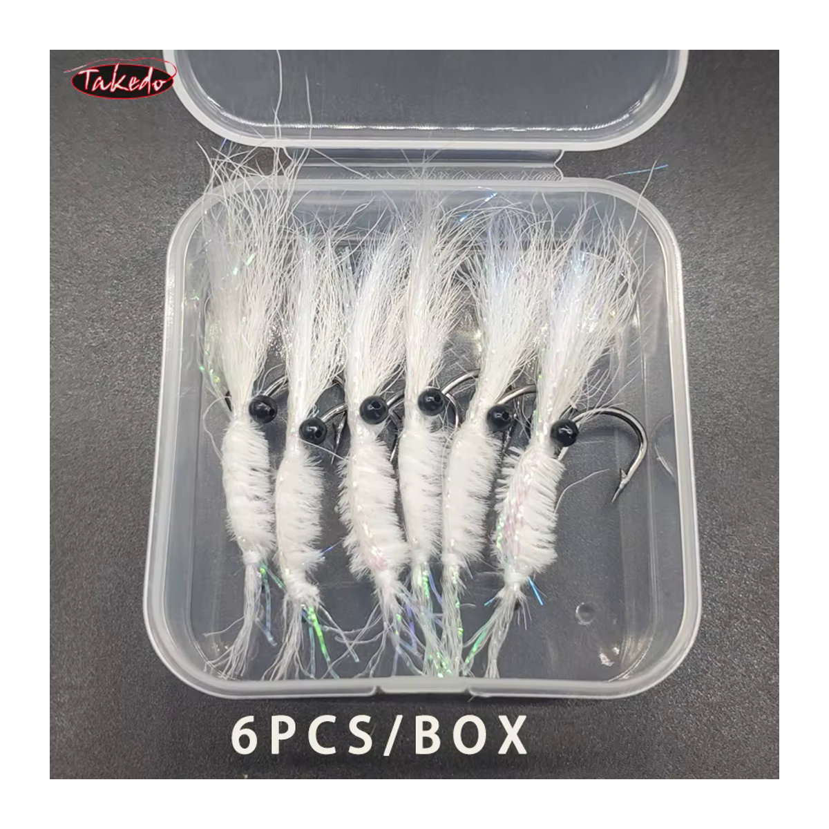 TAKEDO Fliegenfischen Haken Garnelenform in Weiß, 6er Pack Set mit den Größen 4, 6, 8, 10 und 12 für Schmollmund und Mandarinfisch - Bild 4