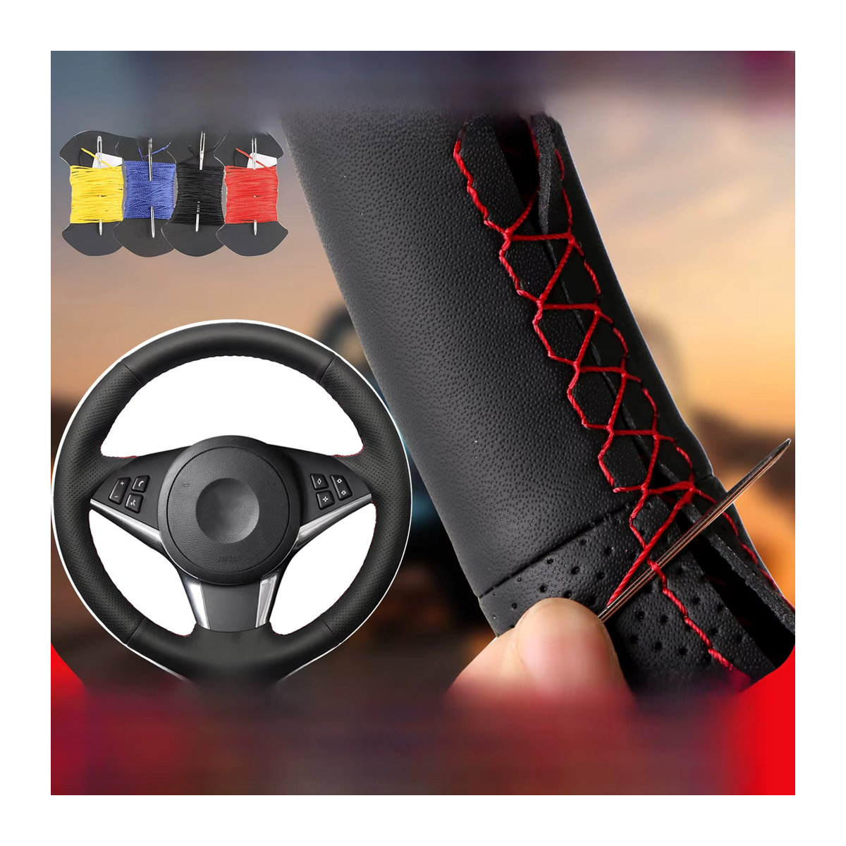 Taoleqi Lenkradabdeckung aus Mikrofaser und Leder in Schwarz für BMW E60 E61 E63 E64 Modelle (2003-2010) - Bild 6