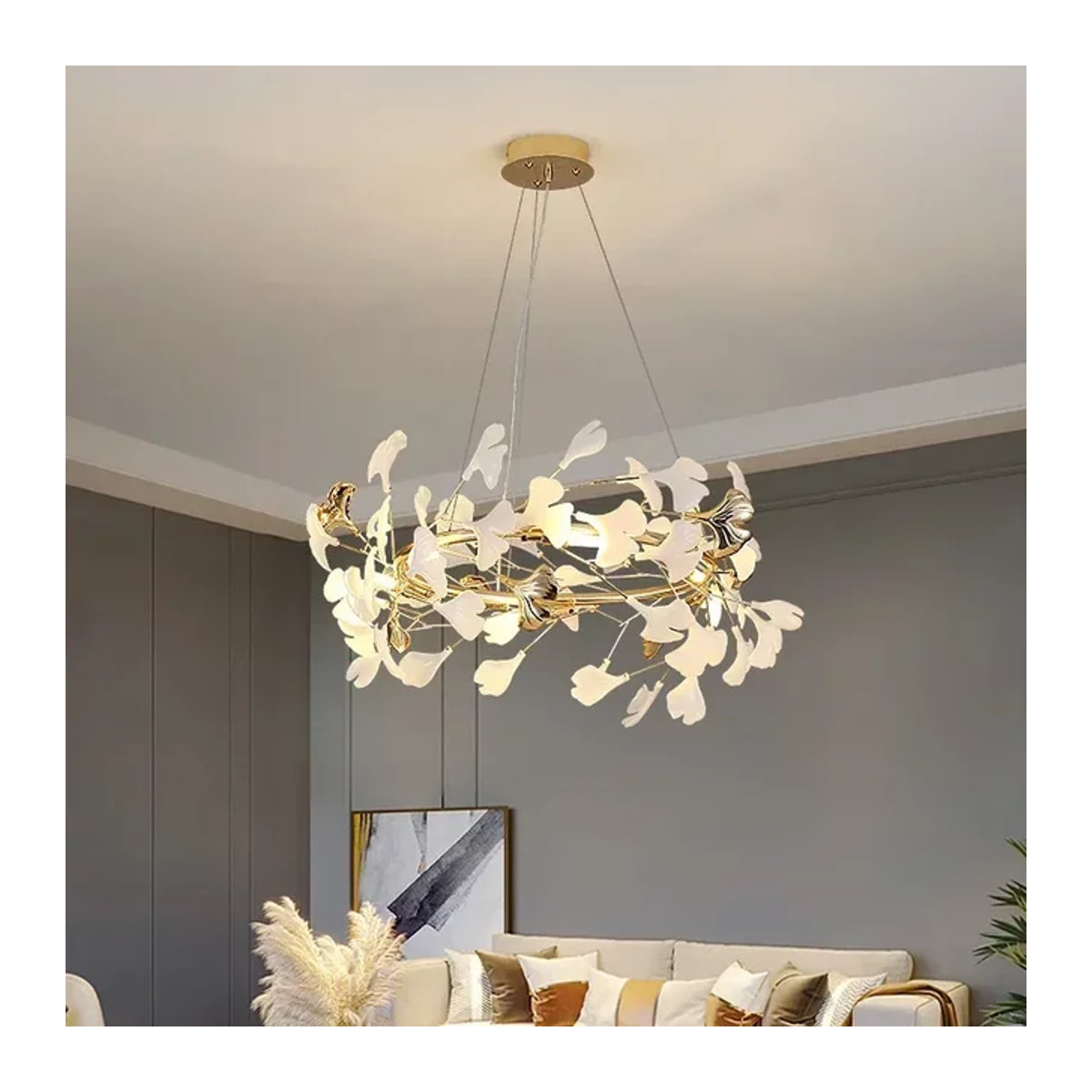 TAONUANSHU LED Ginkgo Kronleuchter in Weiß aus Acryl und Metall für Wohnzimmer und Esszimmer - Bild 1