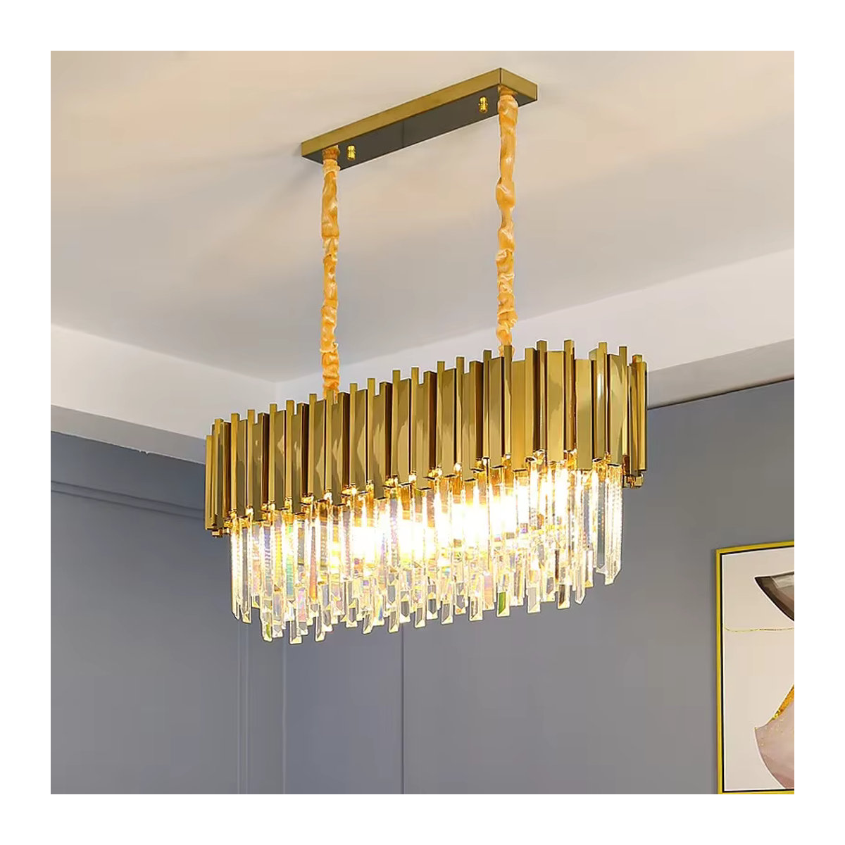 TAONUANSHU LED Kronleuchter aus Edelstahl und K9 Kristall in Gold mit Tricolor Beleuchtung für Wohnzimmer und Schlafzimmer - Bild 2