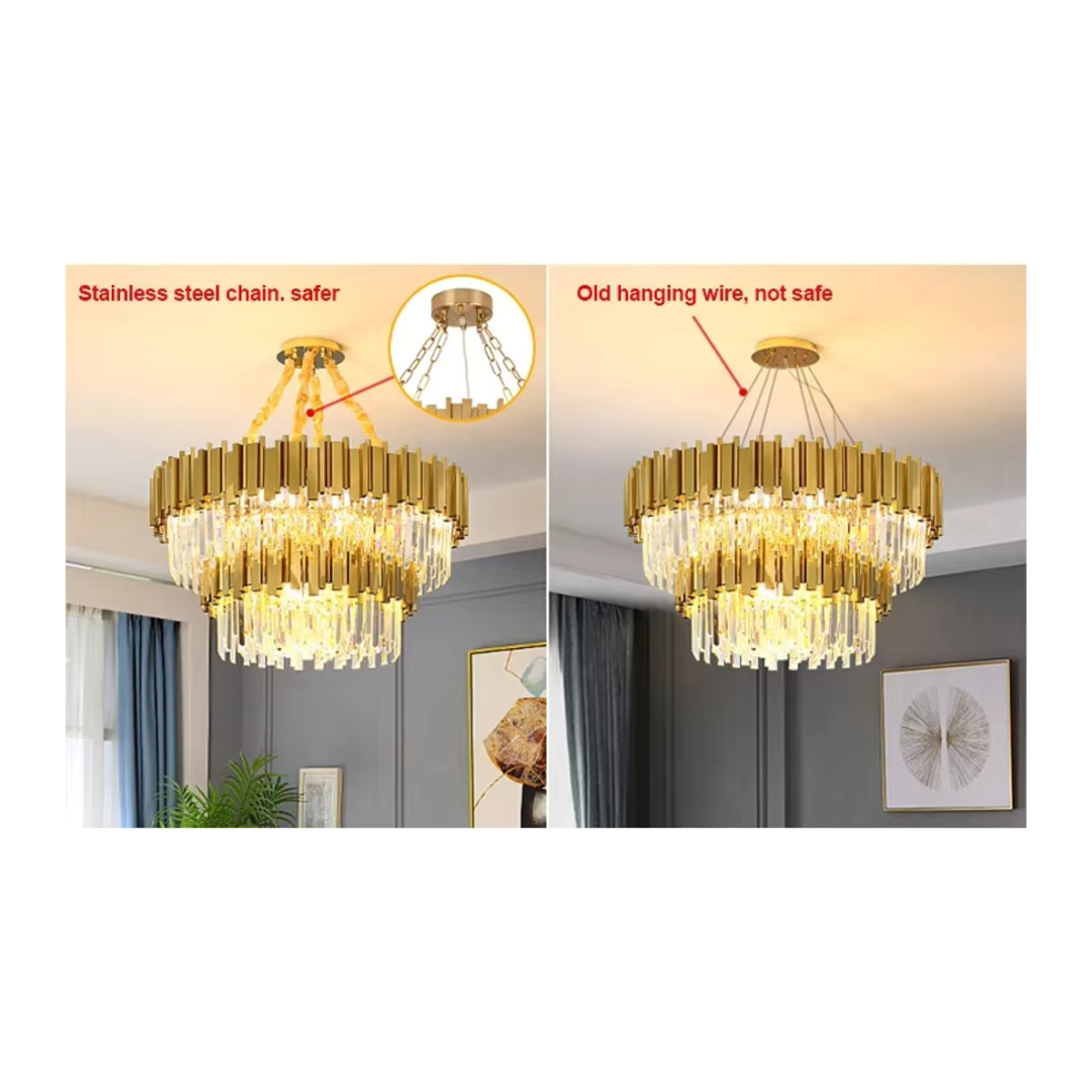 TAONUANSHU LED Kronleuchter aus Edelstahl und K9 Kristall in Gold mit Tricolor Beleuchtung für Wohnzimmer und Schlafzimmer - Bild 3