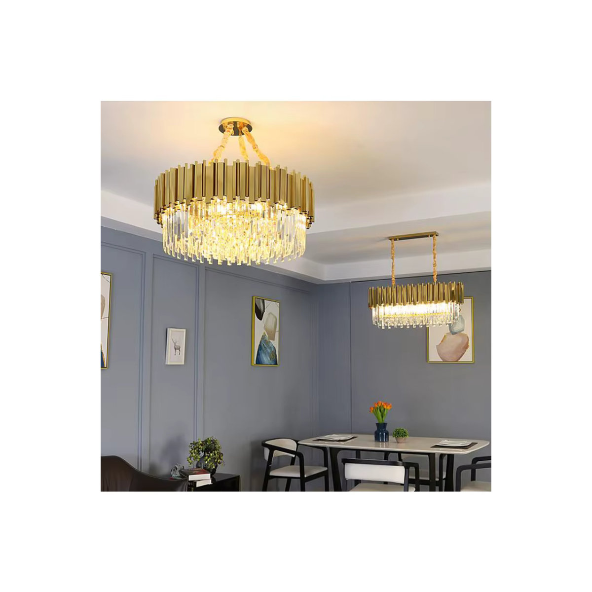 TAONUANSHU LED Kronleuchter aus Edelstahl und K9 Kristall in Gold mit Tricolor Beleuchtung für Wohnzimmer und Schlafzimmer - Bild 7
