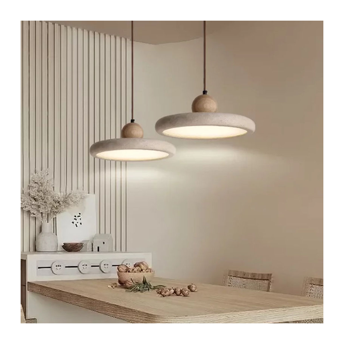 TAONUANSHU LED Kronleuchter aus gelbem Travertin Naturstein im Retro-Design für dein Esszimmer - Bild 1