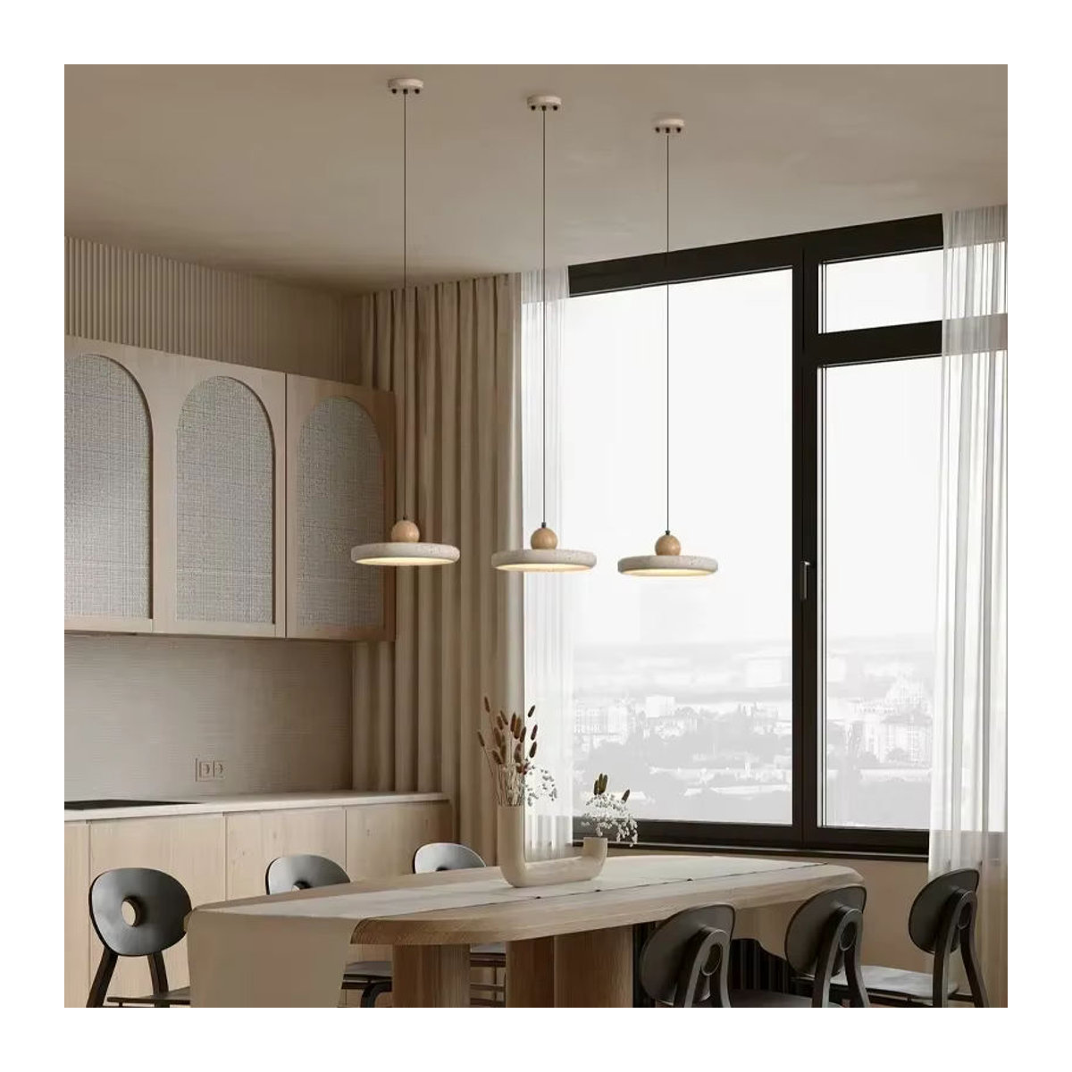 TAONUANSHU LED Kronleuchter aus gelbem Travertin Naturstein im Retro-Design für dein Esszimmer - Bild 2