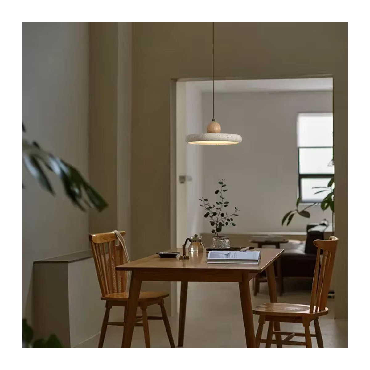 TAONUANSHU LED Kronleuchter aus gelbem Travertin Naturstein im Retro-Design für dein Esszimmer - Bild 3