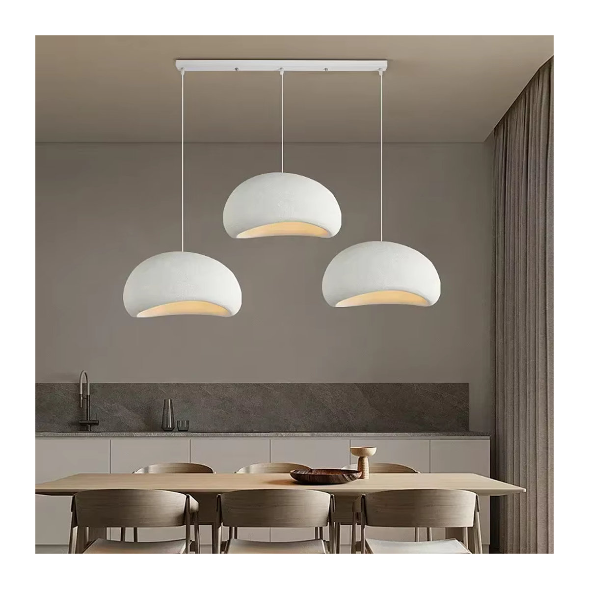 TAONUANSHU LED-Pendelleuchte aus Kunstharz in Weiß, minimalistische Hängelampe für Wohnzimmer und Esszimmer - Bild 2
