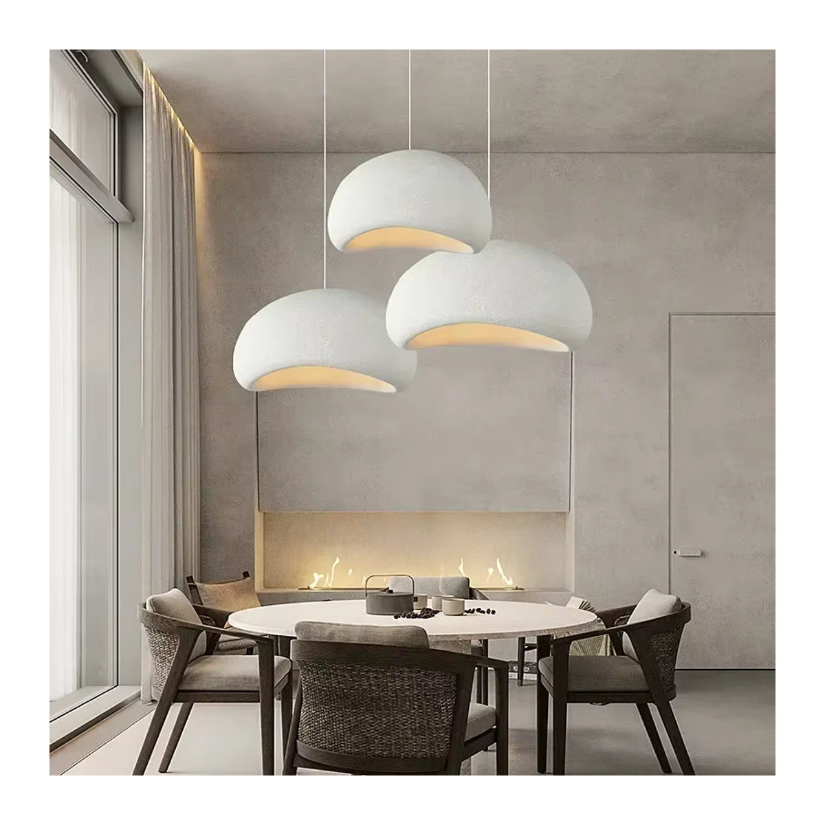 TAONUANSHU LED-Pendelleuchte aus Kunstharz in Weiß, minimalistische Hängelampe für Wohnzimmer und Esszimmer - Bild 3