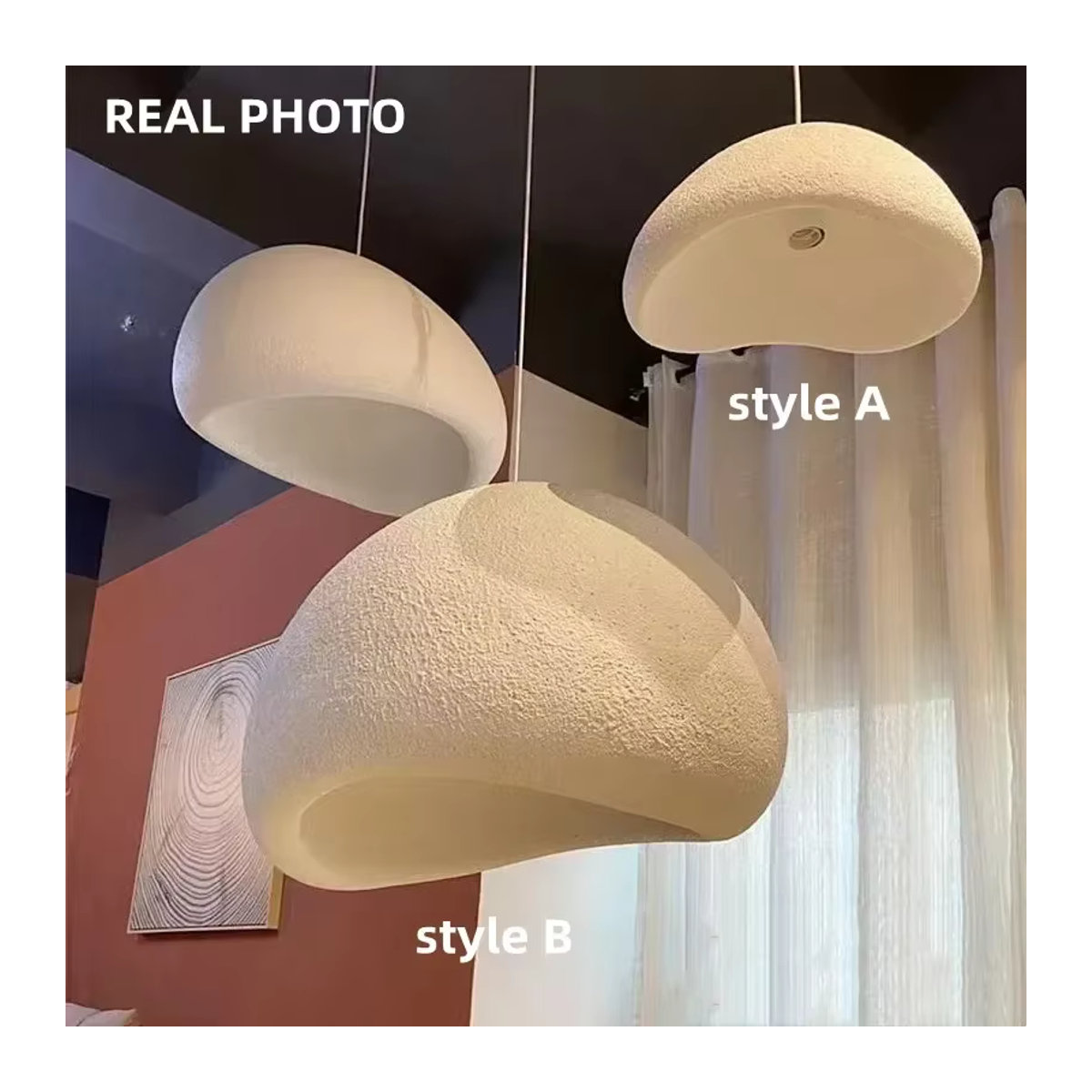 TAONUANSHU LED-Pendelleuchte aus Kunstharz in Weiß, minimalistische Hängelampe für Wohnzimmer und Esszimmer - Bild 4