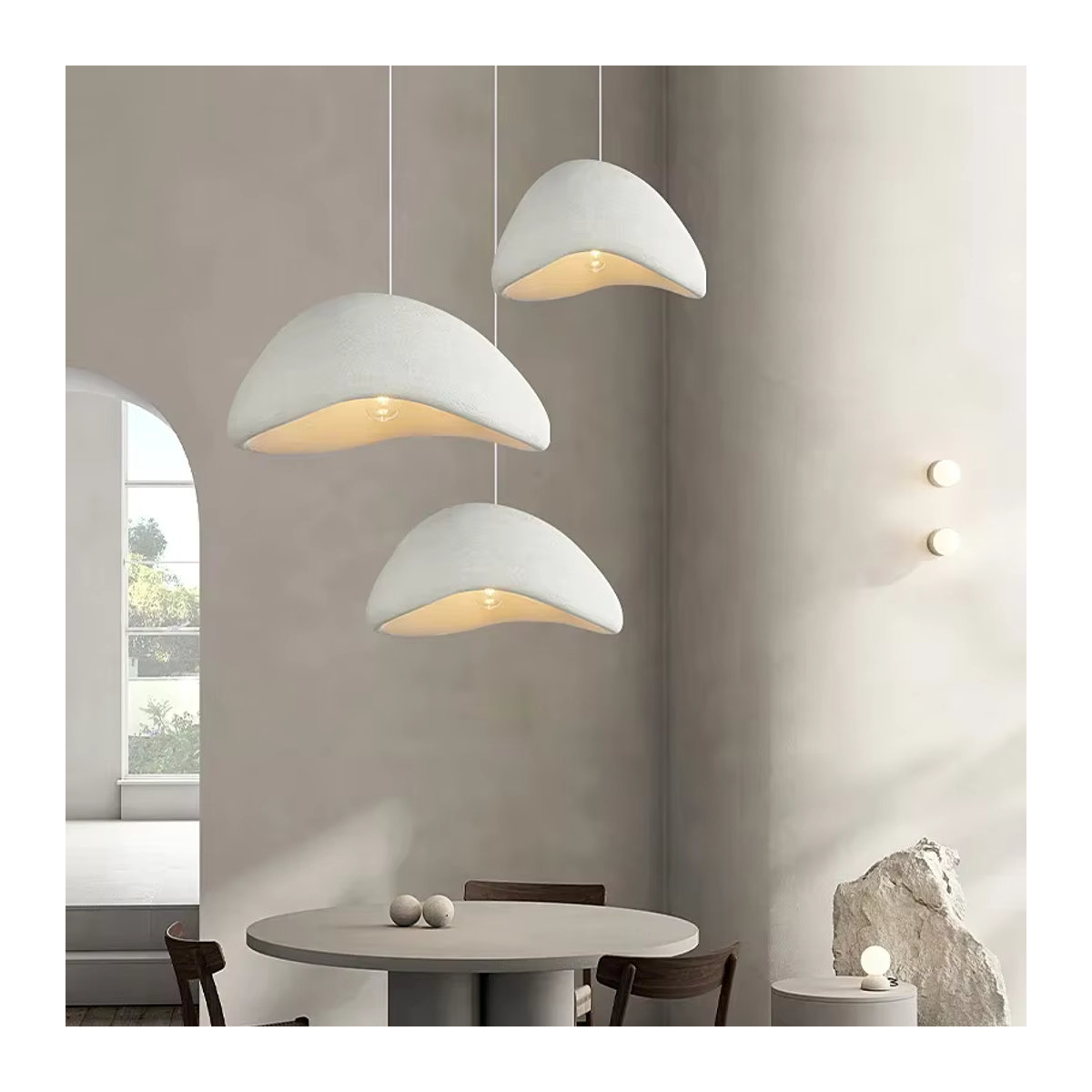 TAONUANSHU LED-Pendelleuchte aus Kunstharz in Weiß, minimalistische Hängelampe für Wohnzimmer und Esszimmer - Bild 5