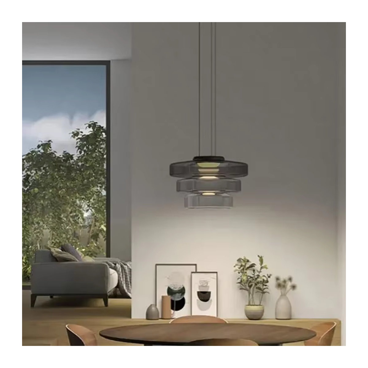TAONUANSHU Modern Skandinavisch LED Glas Kronleuchter in Weiß und Grau für Esszimmer und Schlafzimmer - Bild 2