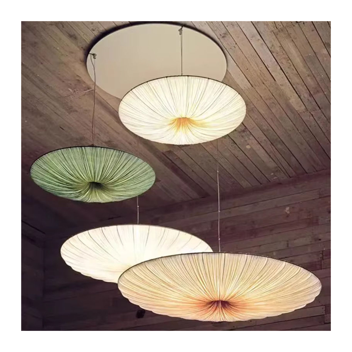 TAONUANSHU Wabi Sabi LED Stoff Pendelleuchte in Weiß, minimalistischer runder Kronleuchter für Wohnzimmer und Schlafzimmer - Bild 2