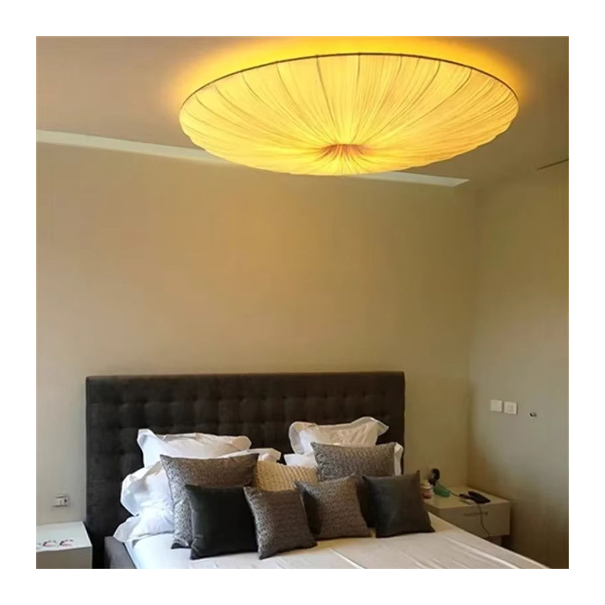 TAONUANSHU Wabi Sabi LED Stoff Pendelleuchte in Weiß, minimalistischer runder Kronleuchter für Wohnzimmer und Schlafzimmer - Bild 5